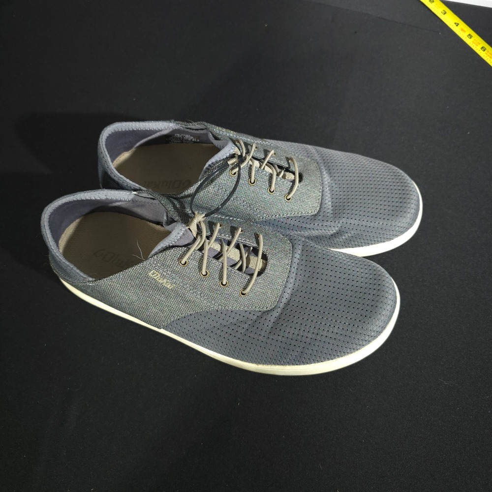 OluKai Nohea Moku Men 10.5 Gray Boat Shoes Mesh Sneakers 10283-2610 Drop-In Heel